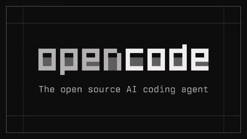 OpenCode logo with tagline: “The open source AI coding agent”