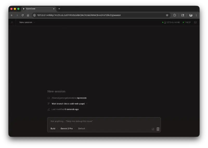 OpenCode Web - New Session