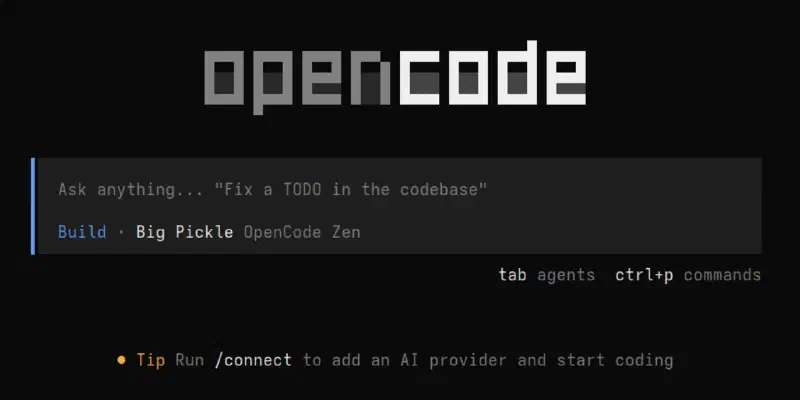OpenCode welcome screen